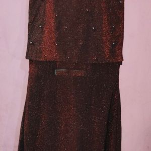 Women Shimmer Red Black Mix Gown