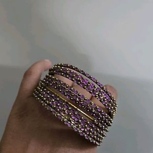 Violet And Gold Metal Bangles