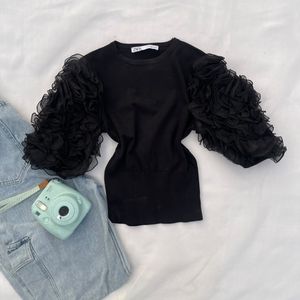 ZARA Ruffle Sleeves Black Top