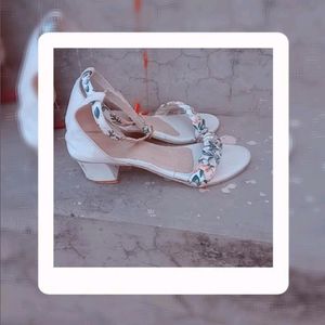 White Floral Block Heel