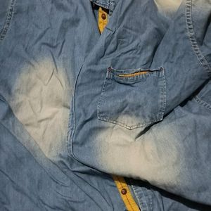 Denim XXL Men Shirt With White Sheds