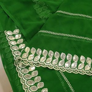 Georgett Saree With Silver Border