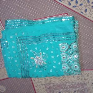 Beautiful Sea Green Georgette Saree