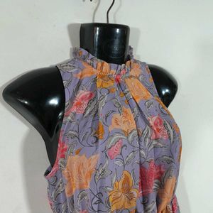 Lavender Printed Gown For Women's