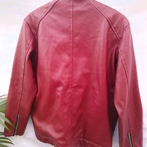 Mehroon leather fleece jacket