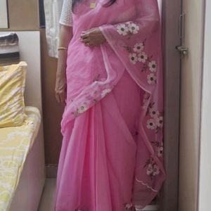 Pink Floral Organza Saree