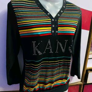 Black Designer Colourful Striped Top