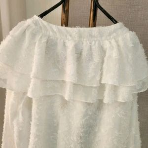 New Korean Ruffled Shoulder White Blouson