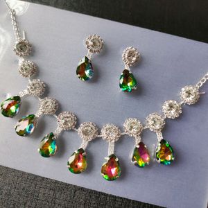 Multicolour Crystal Necklace Set With Earings