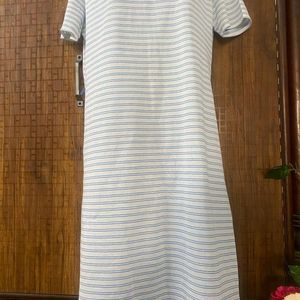 White Tunic Top With Blue Stripes