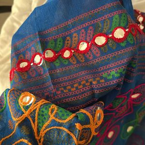 Cotton Dupatta With Mirror Work And Embroidery