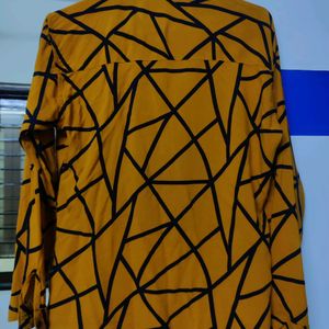 Mustard With Dark Blue Abstract Print Shirt.