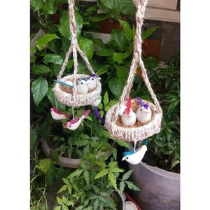 Set of 2 Handmade Jute Hanging Birds Nests