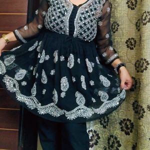 A - Line Black And White Chikenkari Kurti