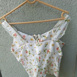 White Floral Crop Top