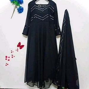 Black Mirror work Anarkali Suit