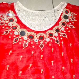 Beautiful Red Kurta With Mirror Work