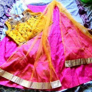 Mustard Yellow And Pink Lehenga😍