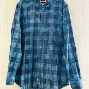 Men L Size Full Sleeve Formal Check Blue Shirt