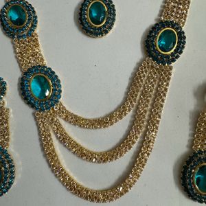 AD Jewellery Set - Beautiful Necklace With Earring