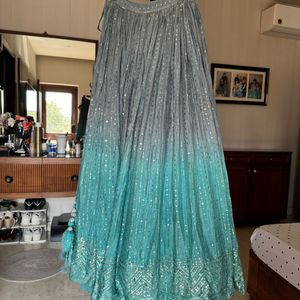 Teal, Grey and Silver Embellished Lehenga Set