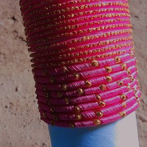 Pink Colour Glittery Bangles