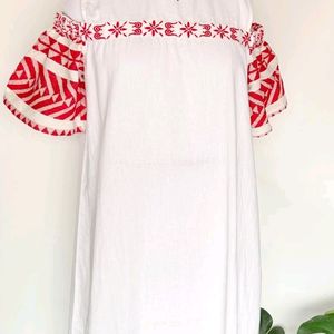 Vintage Palestinian Embroidered White Dress