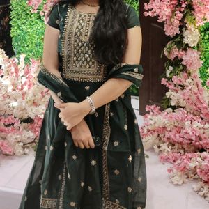 Beautiful Green Silk Gown With Dupatta.