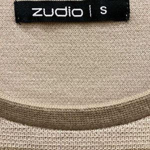 ZUDIO Beige Textured Stripe Slim Fit T-Shirt.