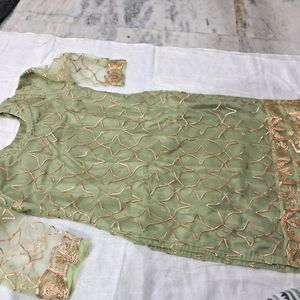 Elaichi Kurta And Green Skirt