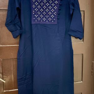 Libas Blue Embroidered Rayon Kurta