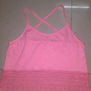 Folresent Pink Lace Crop Top , Free Size , Soft Cotten Material.