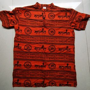 Kid Printed Pure Cotton Straight Kurta (Orange)