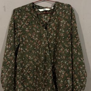 Allen Solly Sheer Green With Small Floral Print To