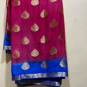 Fancy Dark Pink & Blue Saree