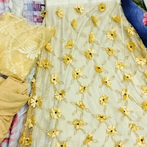 Cream And Lemon Colour Gown With Dupatta Bottom