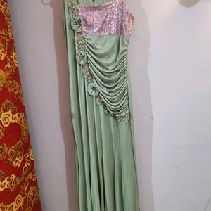 party wear gown purple and silver colour