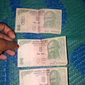 3 Pics 5 Rupees Tractor Note Old