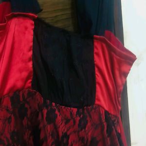 Black Red Net Satin Frock Dress.