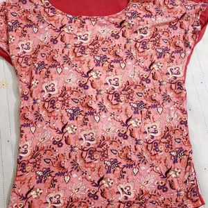 Red Top With Front Floral Patterns