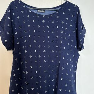 Women Blue Top With Anchor Print