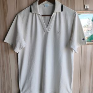 Champion White V-Neck Polo T-Shirt