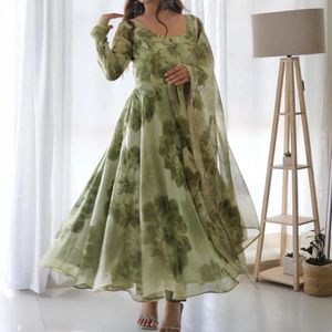 Green Printed Anarkali Suit set