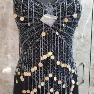 Navy Silver Beads With Golden Coins Butterfly Top