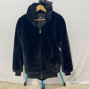 Zara Black Faux Fur Jacket - Size M