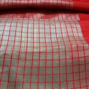 Red and White Checked Saree