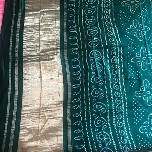 Bottle Green Silk Satin Bandhini With Zari Palu