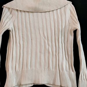 Women White Ribbed Sweater