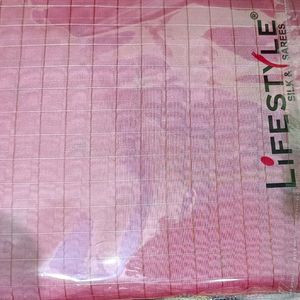 Lifestyle Pink Organza Checks Fancy Saree