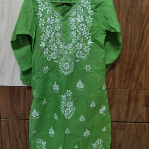 Green Chikan Kari Kurti